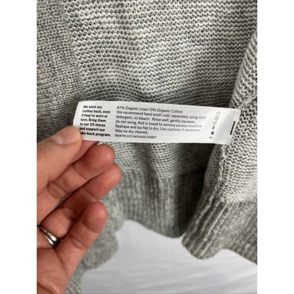 Eileen Fisher Grey-White Organic Linen & Cotton Open Front Cardi Womens Size S - Picture 3 of 7